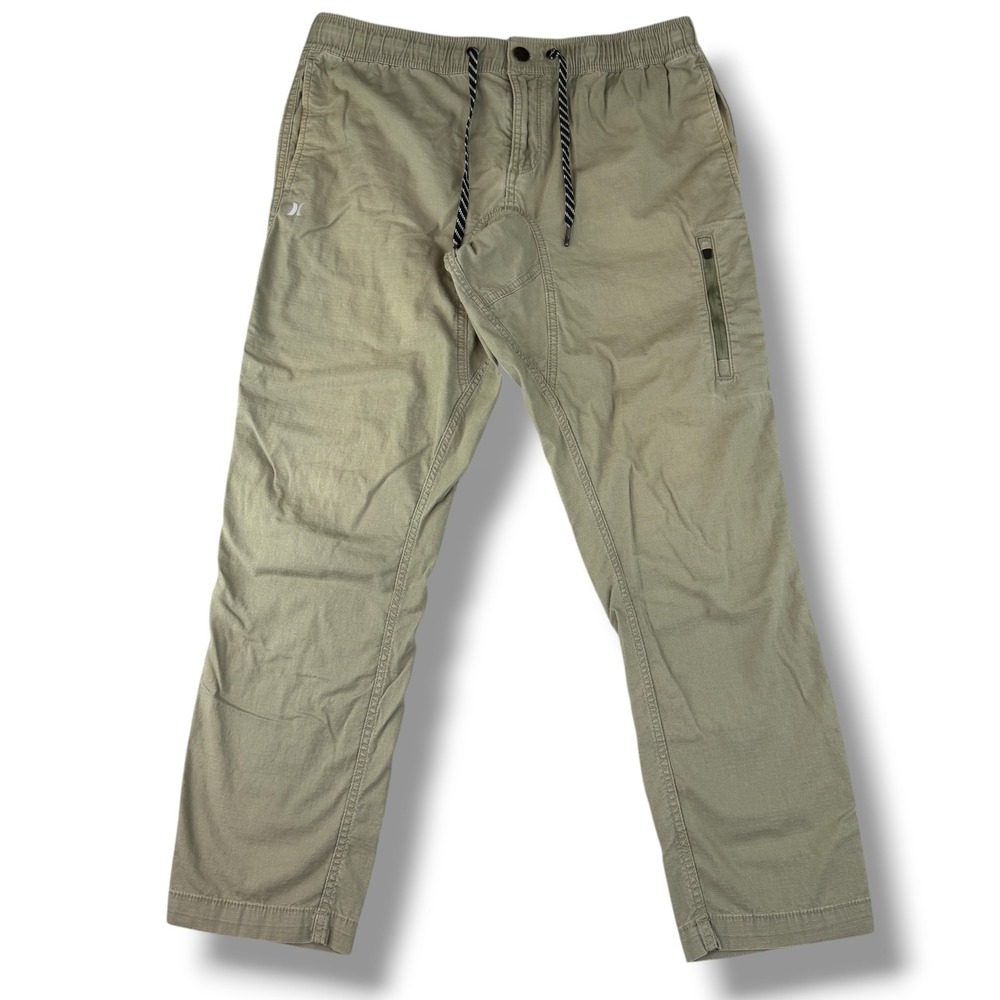 Hurley Men's Olive Green Jogger Straight Leg Pants Drawstring Waist Casual Sz L